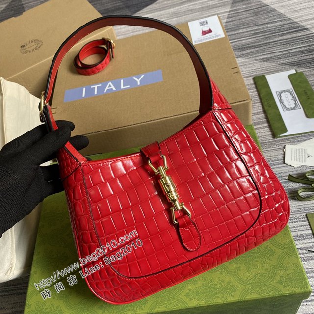 Gucci新款包包 古馳鱷魚紋皮腋下包單肩包 Gucci全皮GG Jackie全皮腋下包斜挎包 636709  ydg3202